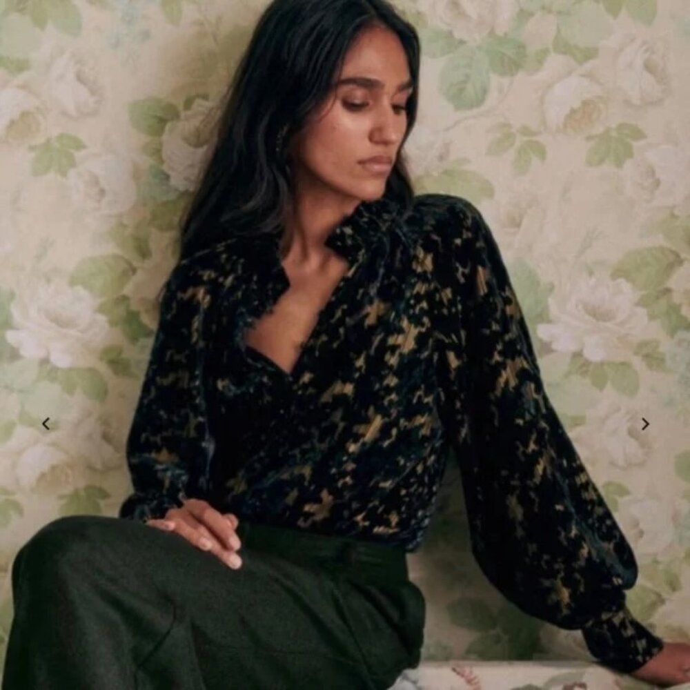 BNWT Sezane Loubna Blouse in Bottle Green Jacquard 38 (6)